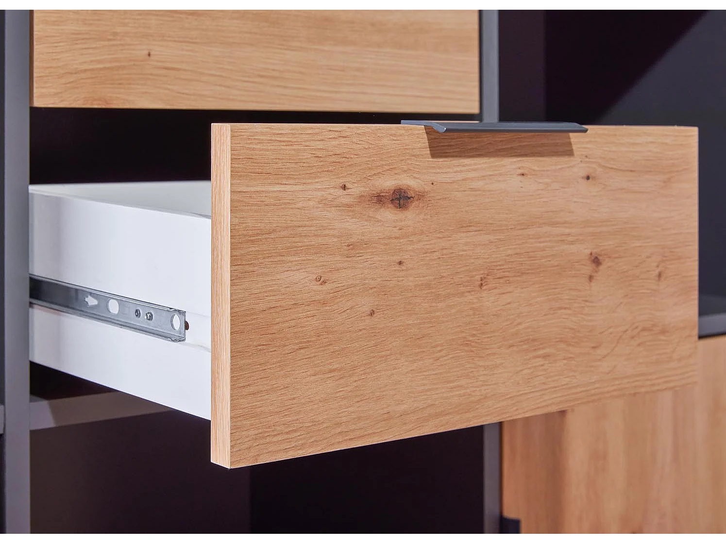 Commode 2 Portes "Gemeno" 120cm Gris & Chêne