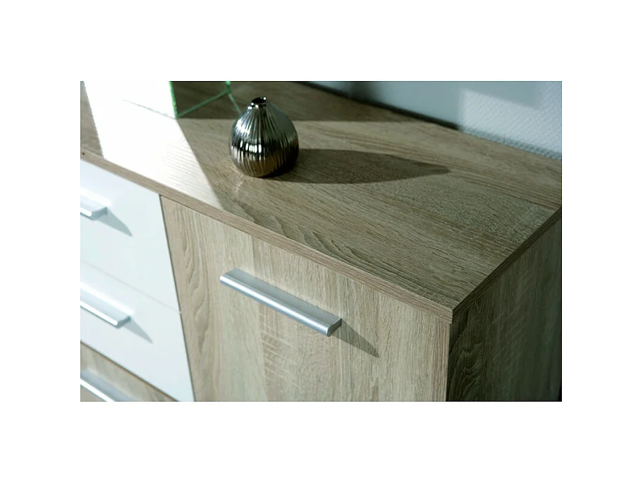 Commode 5 Portes "Victoria" 115cm Blanc & Naturel