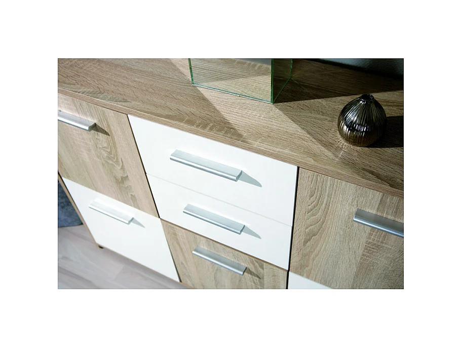 Commode 5 Portes "Victoria" 115cm Blanc & Naturel