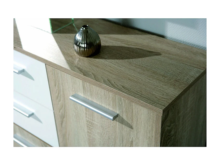 Commode 5 Portes "Victoria" 115cm Blanc & Naturel