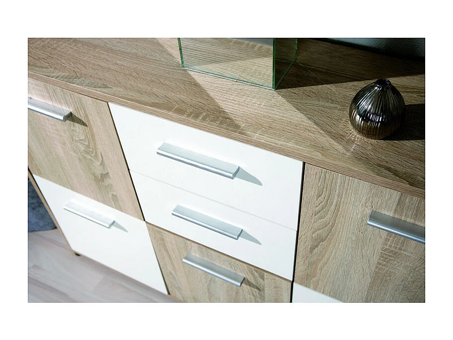 Commode 5 Portes "Victoria" 115cm Blanc & Naturel