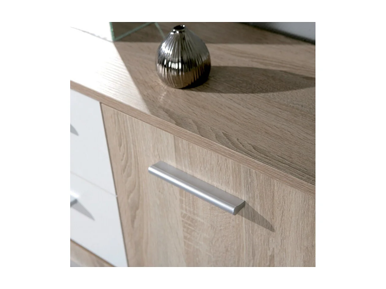 Commode 5 Portes "Victoria" 115cm Blanc & Naturel