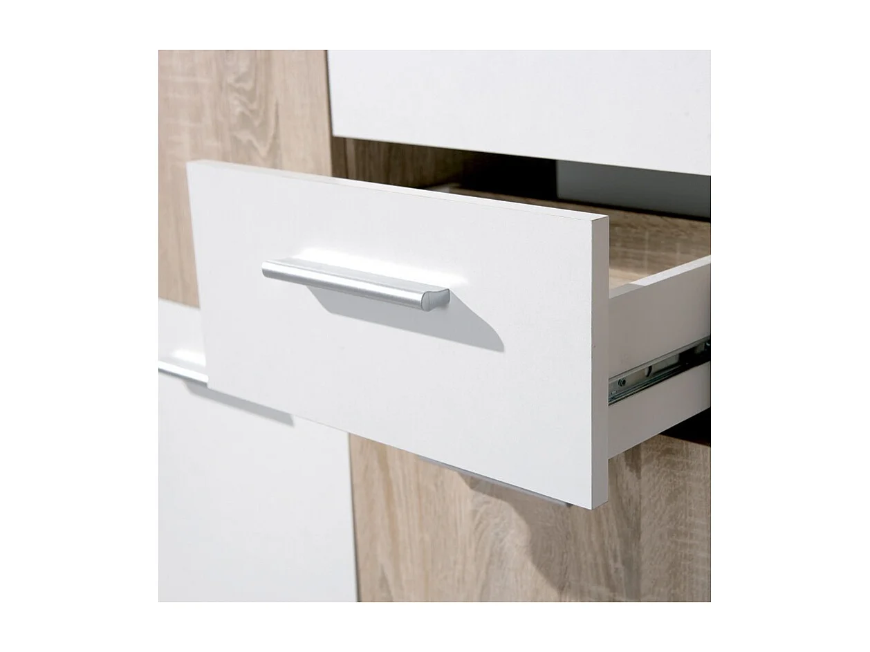 Commode 5 Portes "Victoria" 115cm Blanc & Naturel