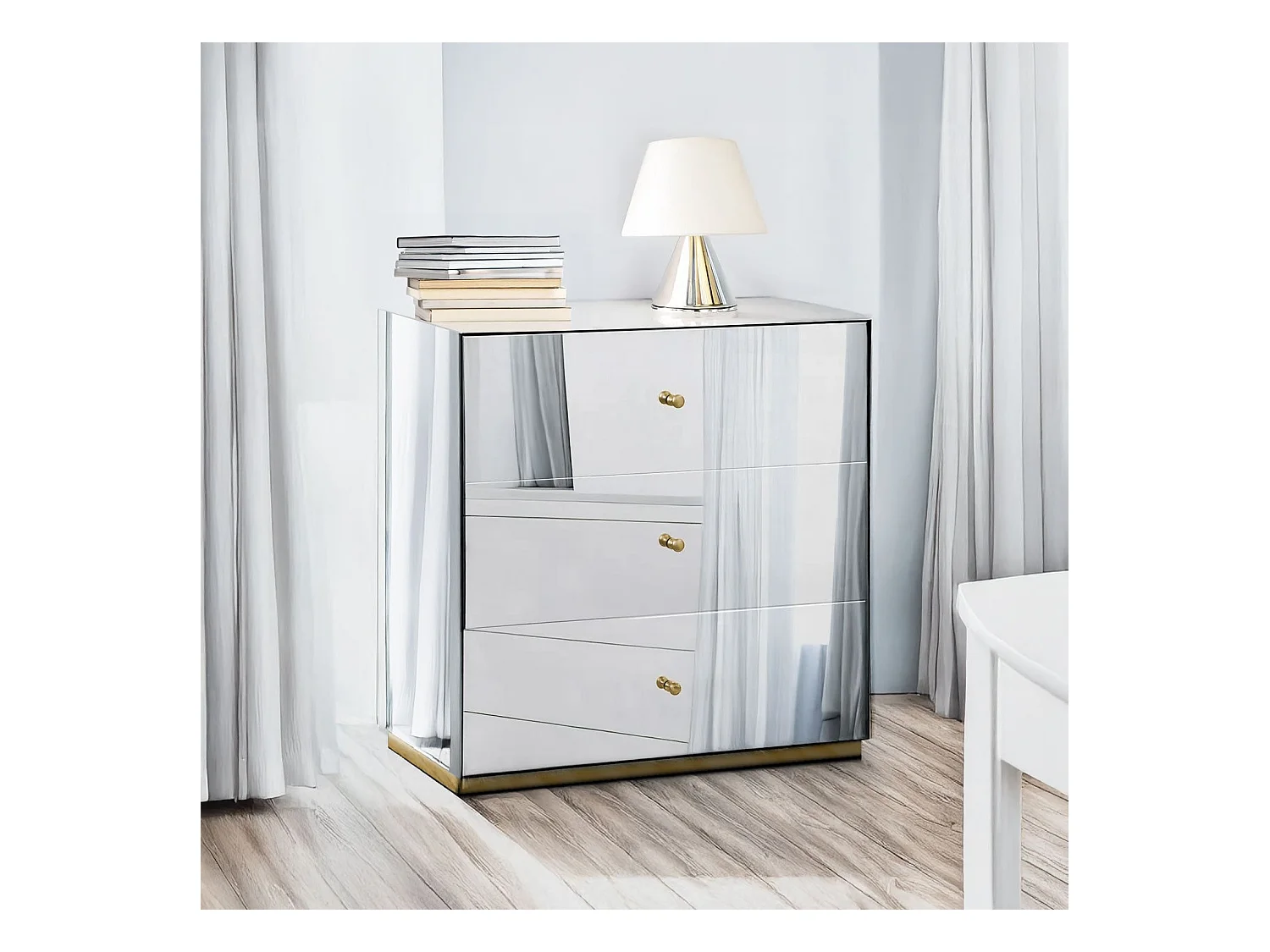 Commode 3 Tiroirs "Miravo" 86cm Transparent & Or