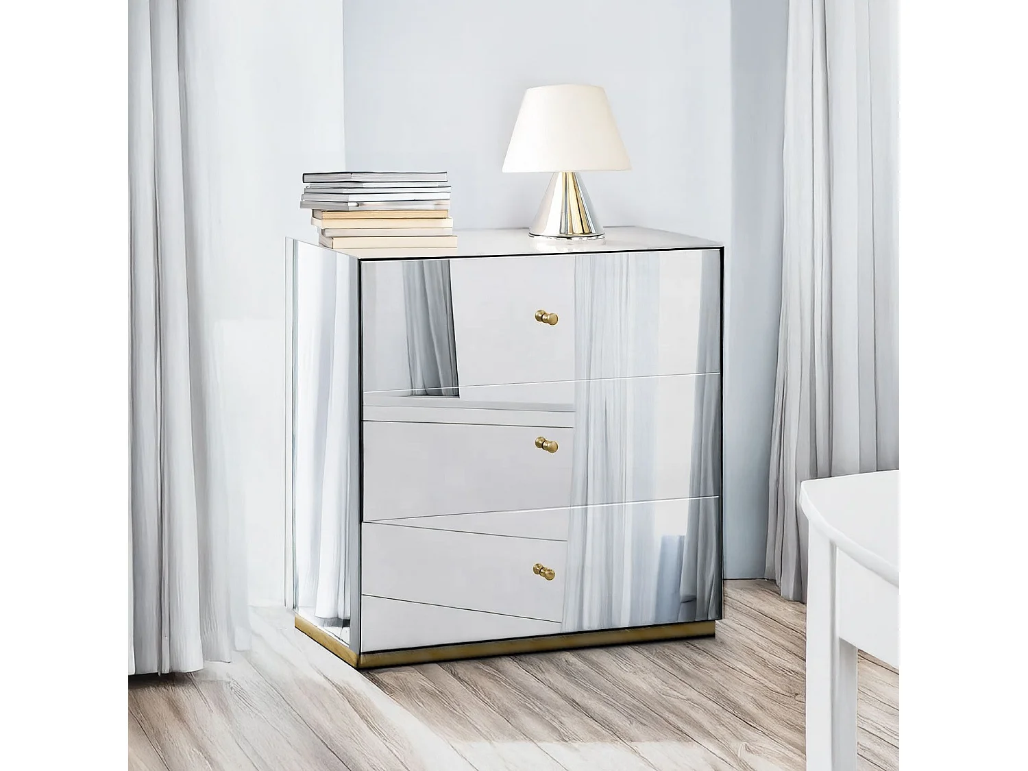 Commode 3 Tiroirs "Miravo" 86cm Transparent & Or