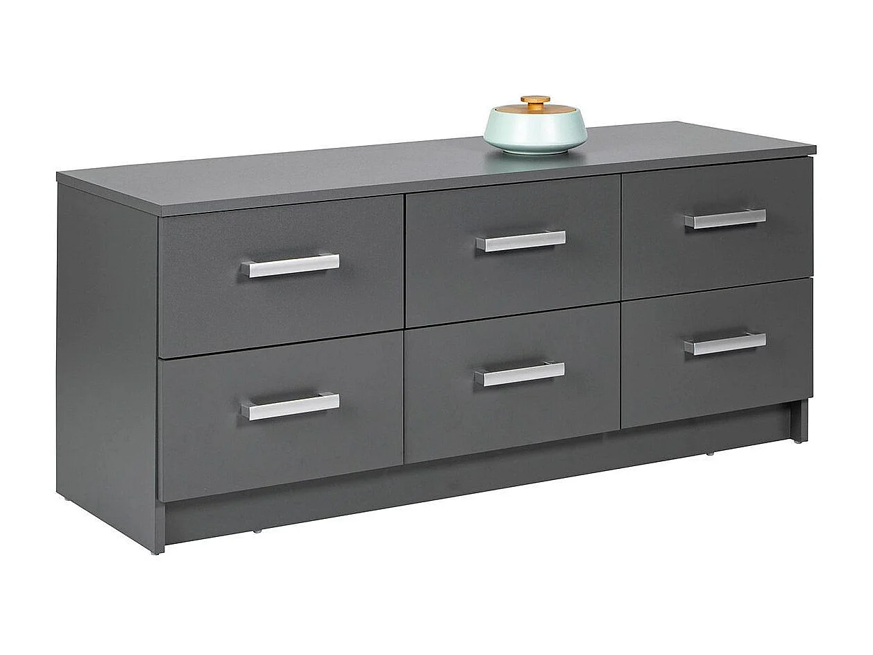 Grafietgrijze ladekast 6 laden Reta 122 cm