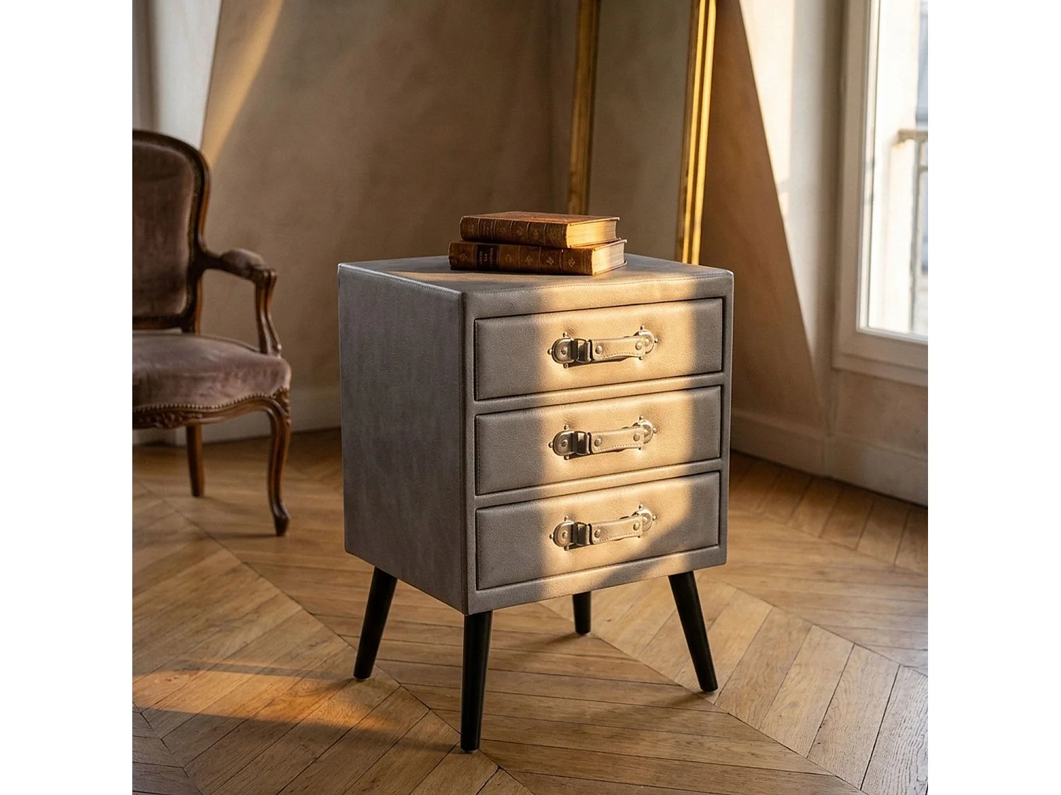 Commode 3 Tiroirs "Strano" 78cm Gris