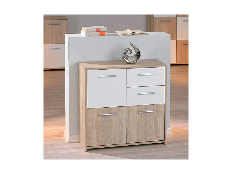 Commode 3 Portes "Victoria" 77cm Blanc & Naturel