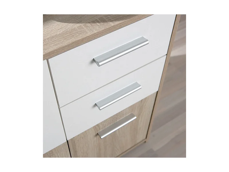 Commode 3 Portes "Victoria" 77cm Blanc & Naturel