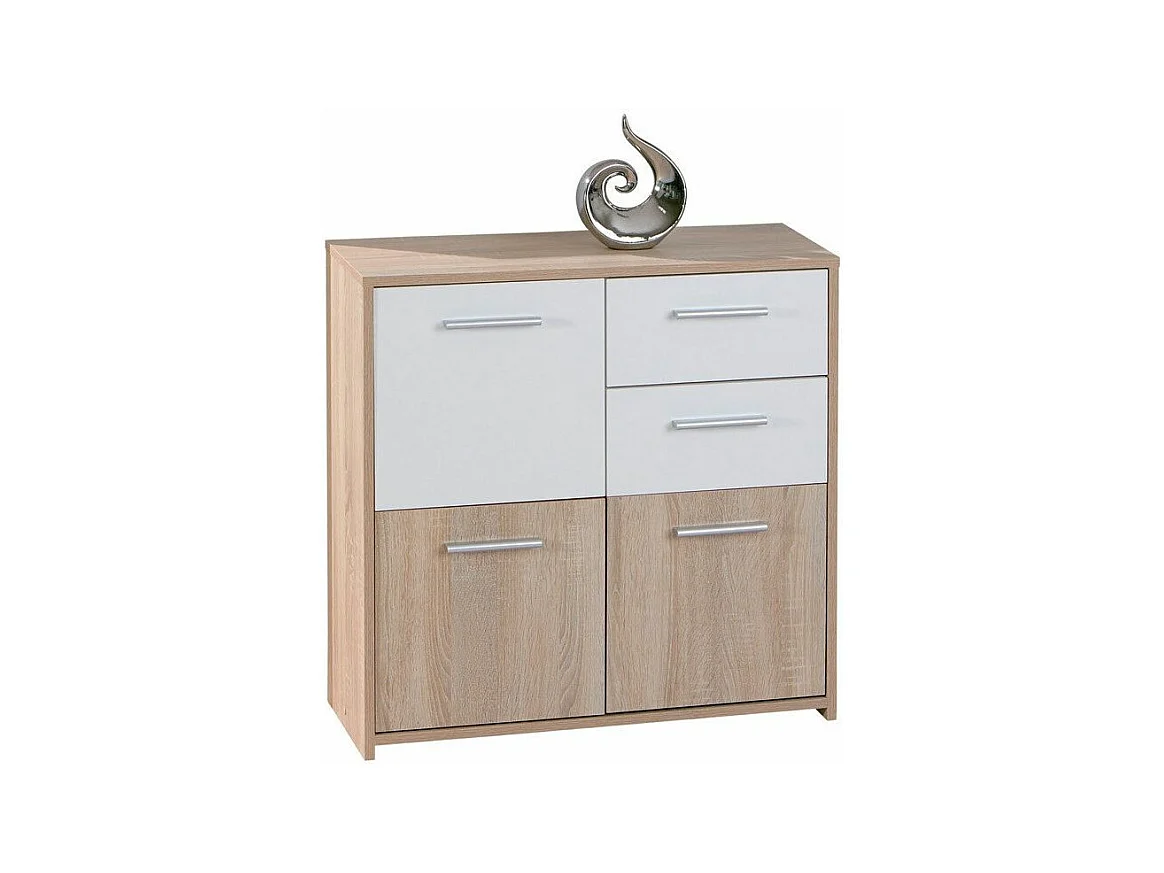 Commode 3 Portes "Victoria" 77cm Blanc & Naturel