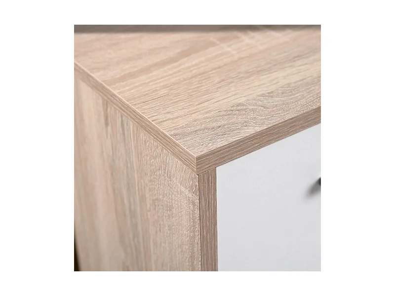 Elzia witte melamine en licht eiken 3-deurs ladekast met 2 laden