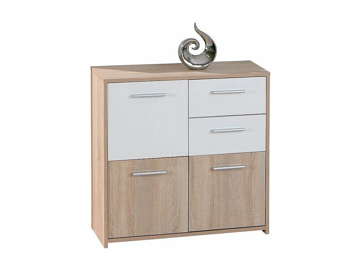 Commode 3 Portes "Victoria" 77cm Blanc & Naturel