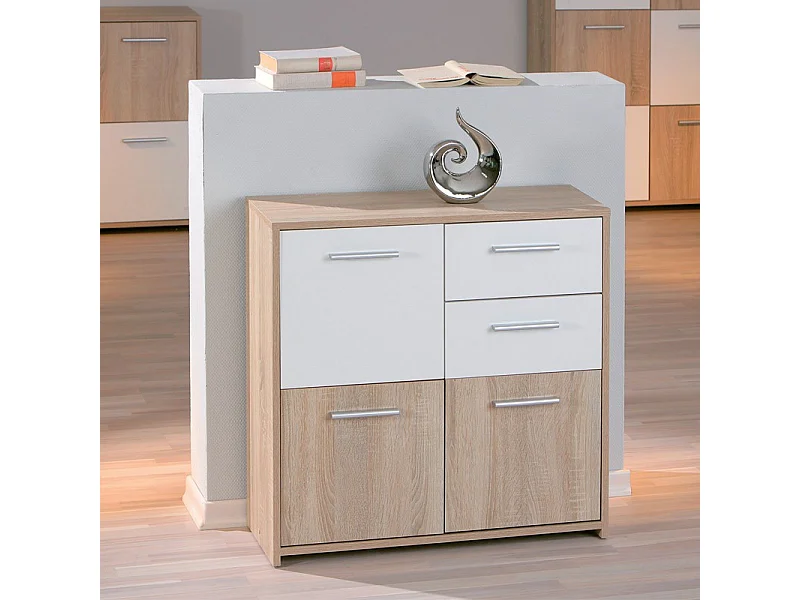 Commode 3 Portes "Victoria" 77cm Blanc & Naturel