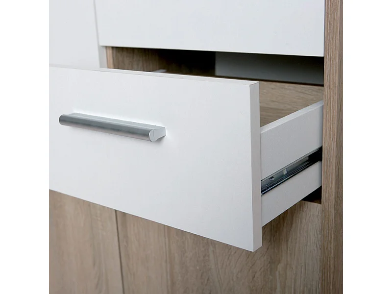 Commode 3 Portes "Victoria" 77cm Blanc & Naturel