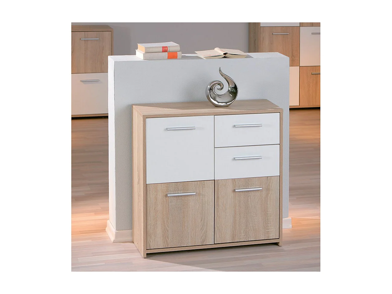 Commode 3 Portes "Victoria" 77cm Blanc & Naturel