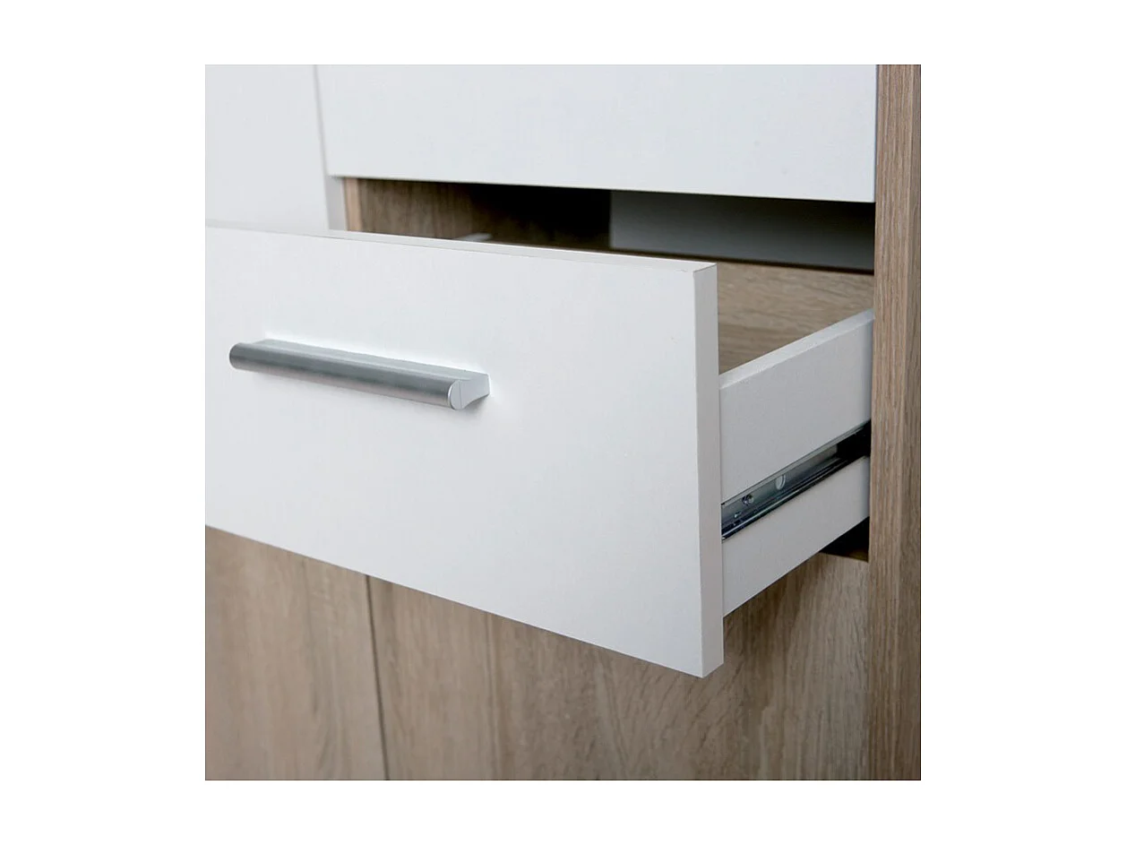 Commode 3 Portes "Victoria" 77cm Blanc & Naturel