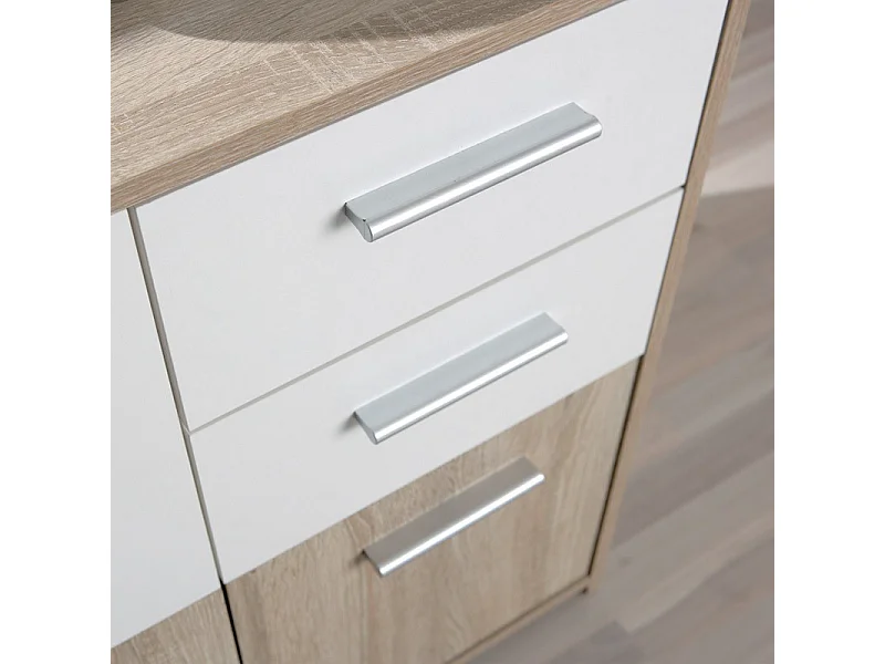 Commode 3 Portes "Victoria" 77cm Blanc & Naturel