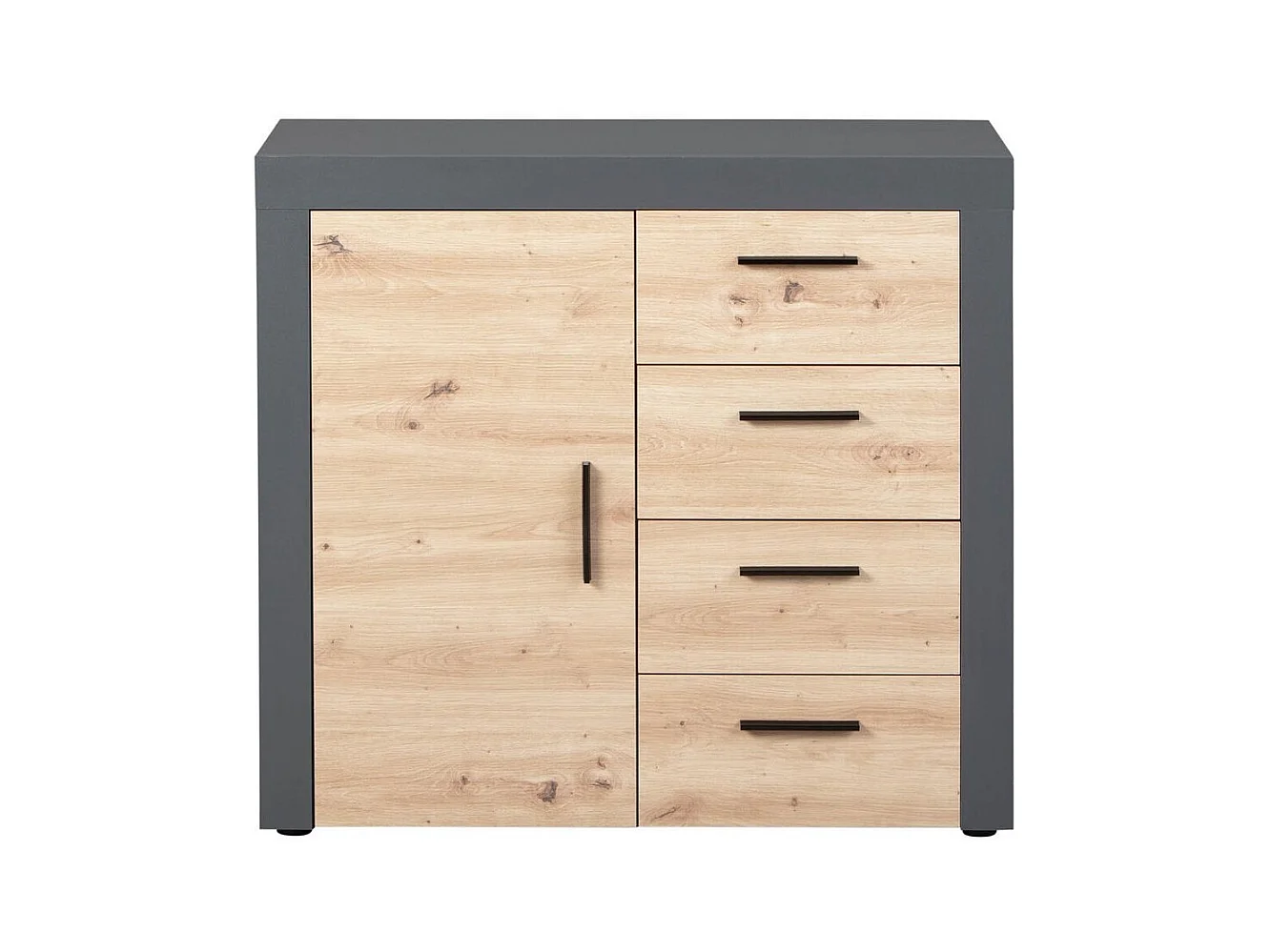 Corbeto1T4S Kommode 4 Schubladen, 1 Tür Anthrazit, Eiche Artisan Dekor.