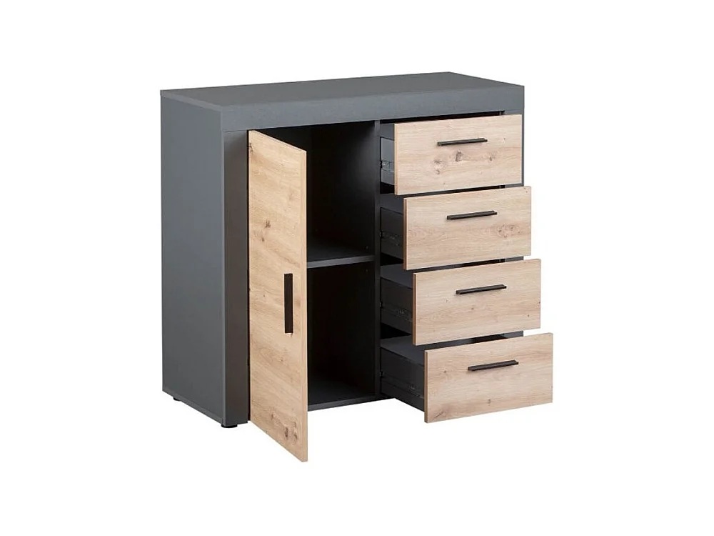 Corbeto1T4S Kommode 4 Schubladen, 1 Tür Anthrazit, Eiche Artisan Dekor.