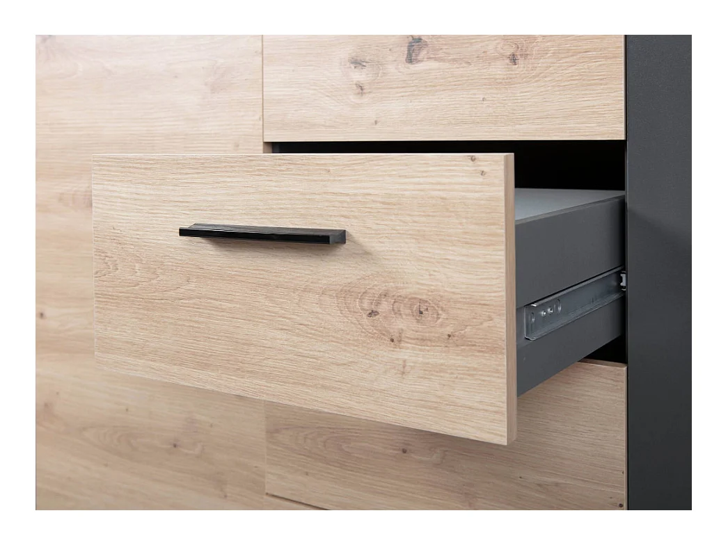 Corbeto1T4S Kommode 4 Schubladen, 1 Tür Anthrazit, Eiche Artisan Dekor.