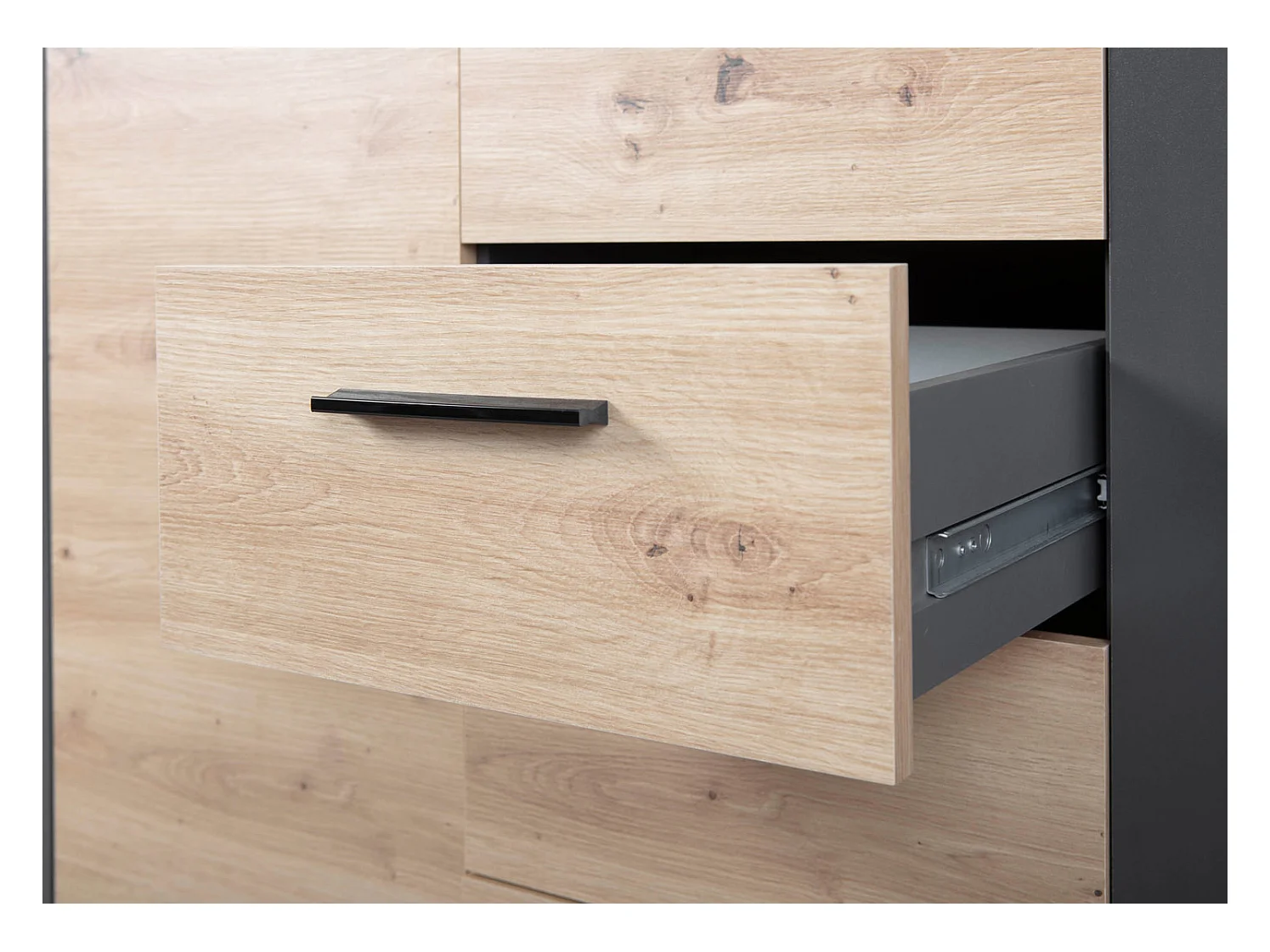 Corbeto1T4S Kommode 4 Schubladen, 1 Tür Anthrazit, Eiche Artisan Dekor.