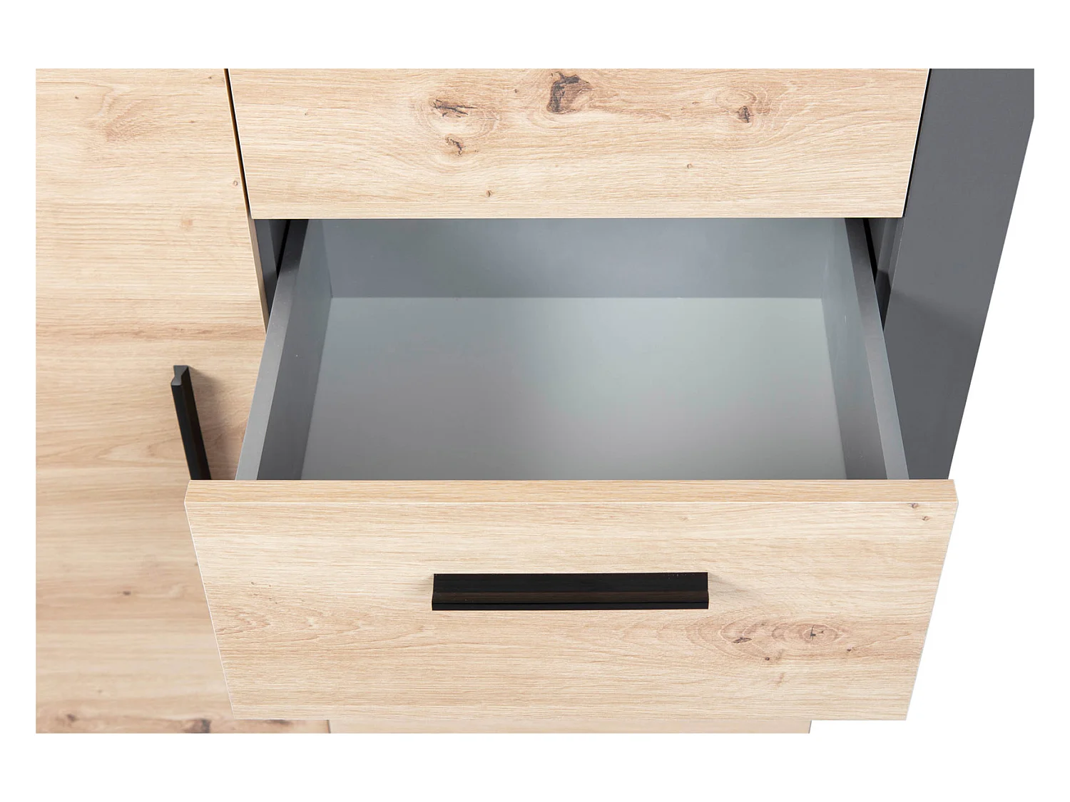 Corbeto1T4S Kommode 4 Schubladen, 1 Tür Anthrazit, Eiche Artisan Dekor.