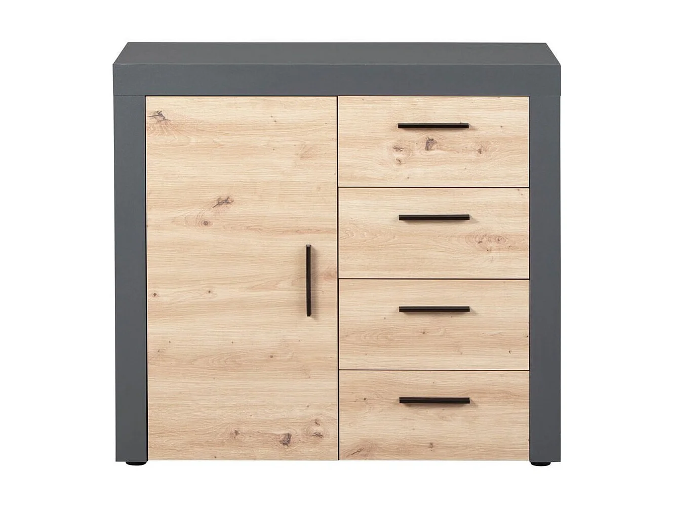 Commode 4 Tiroirs "Tabel" 94cm Chêne & Anthracite