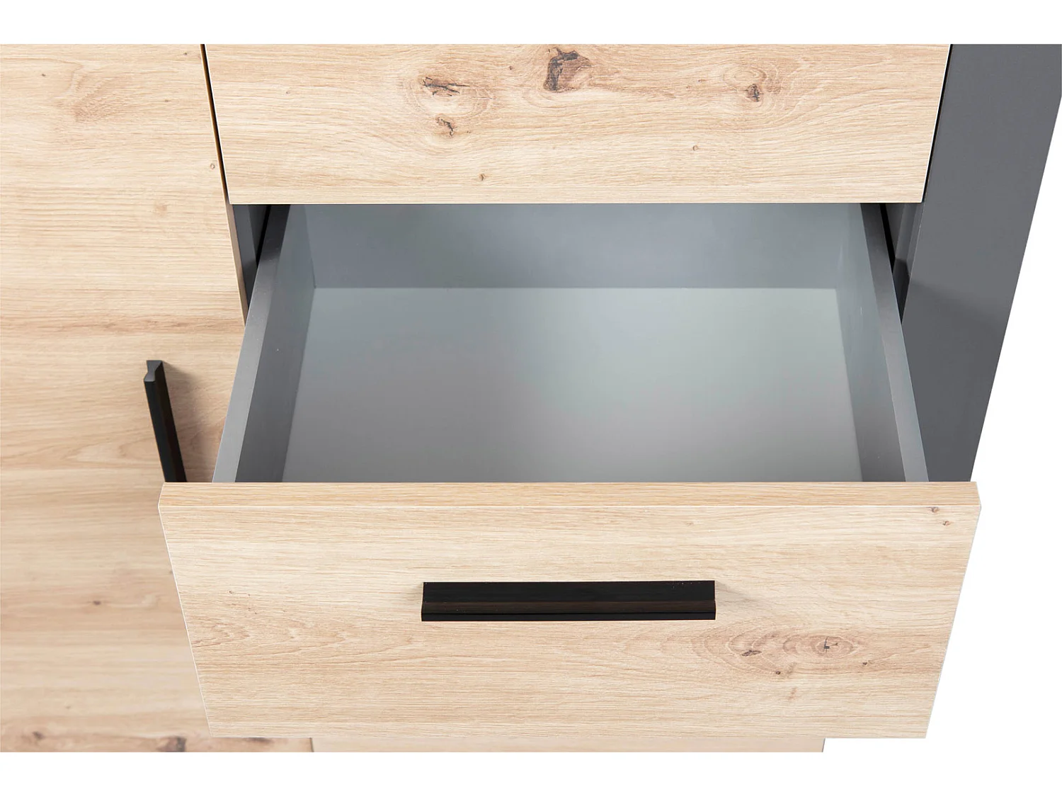 Commode 4 Tiroirs "Tabel" 94cm Chêne & Anthracite