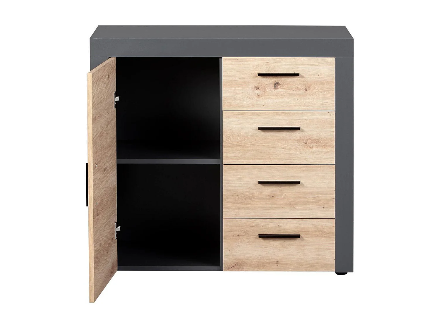 Commode 4 Tiroirs "Tabel" 94cm Chêne & Anthracite
