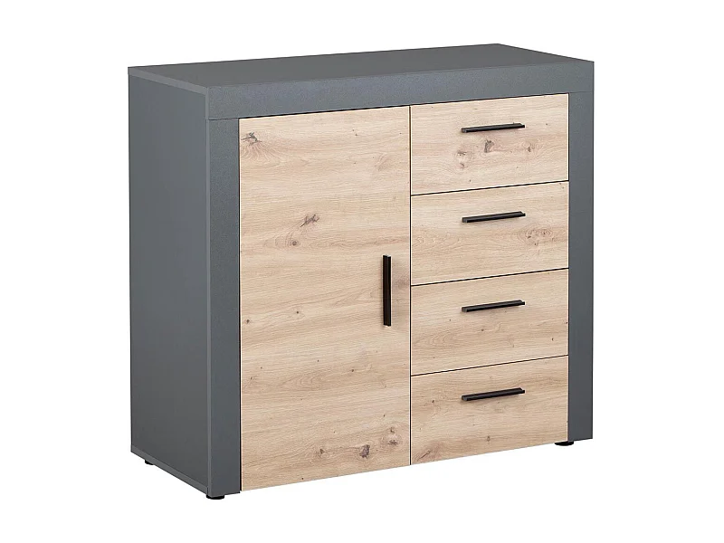 Corbeto1T4S Kommode 4 Schubladen, 1 Tür Anthrazit, Eiche Artisan Dekor.