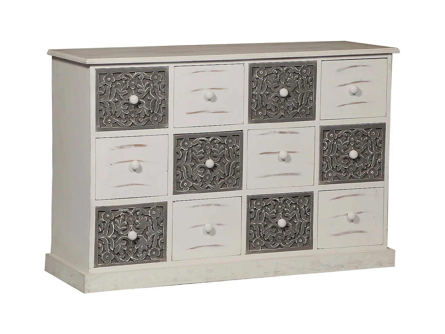 Commode 12 Tiroirs Changmay Bois Gris Et Blanc