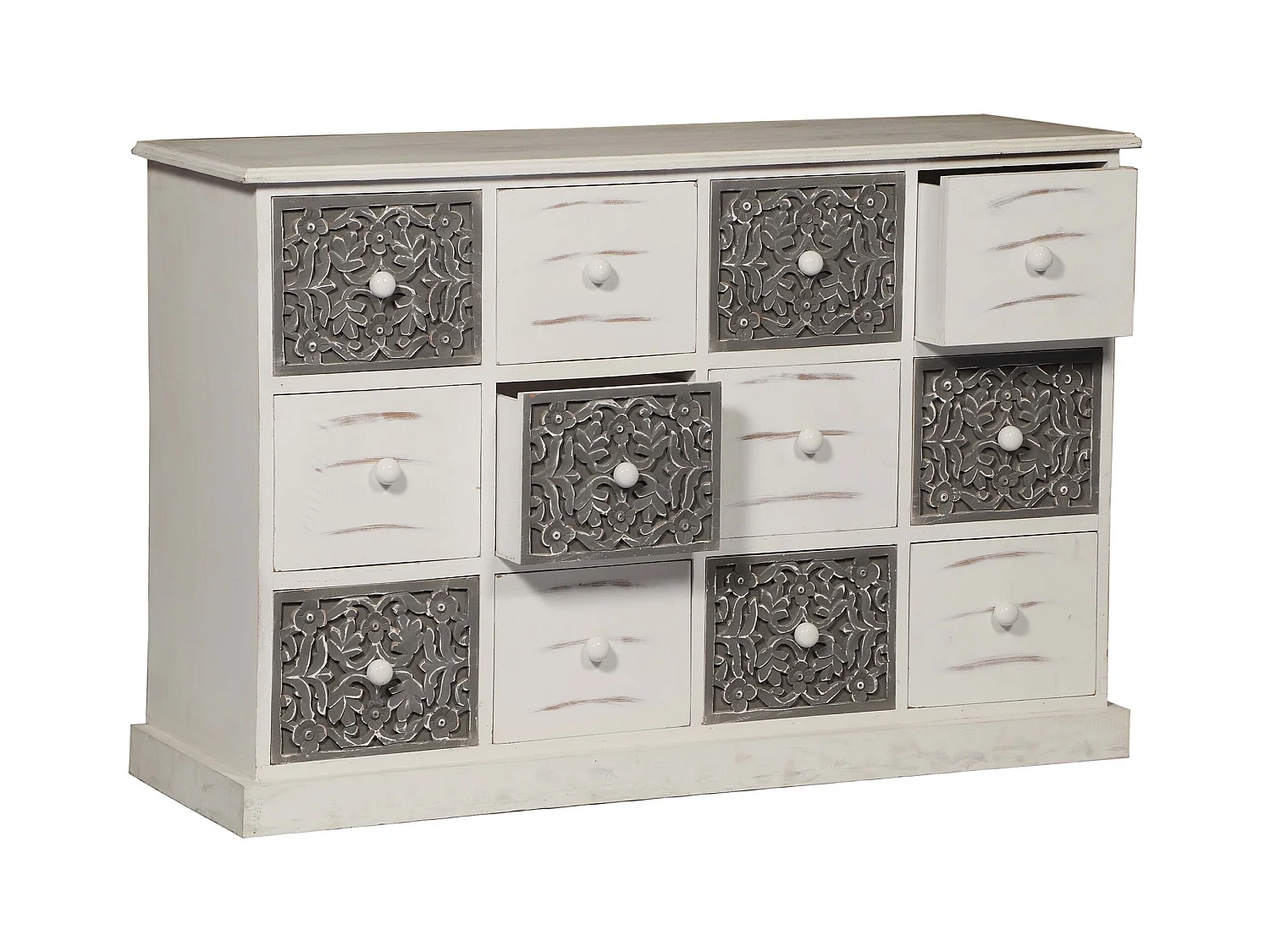 Commode 12 Tiroirs Changmay Bois Gris Et Blanc