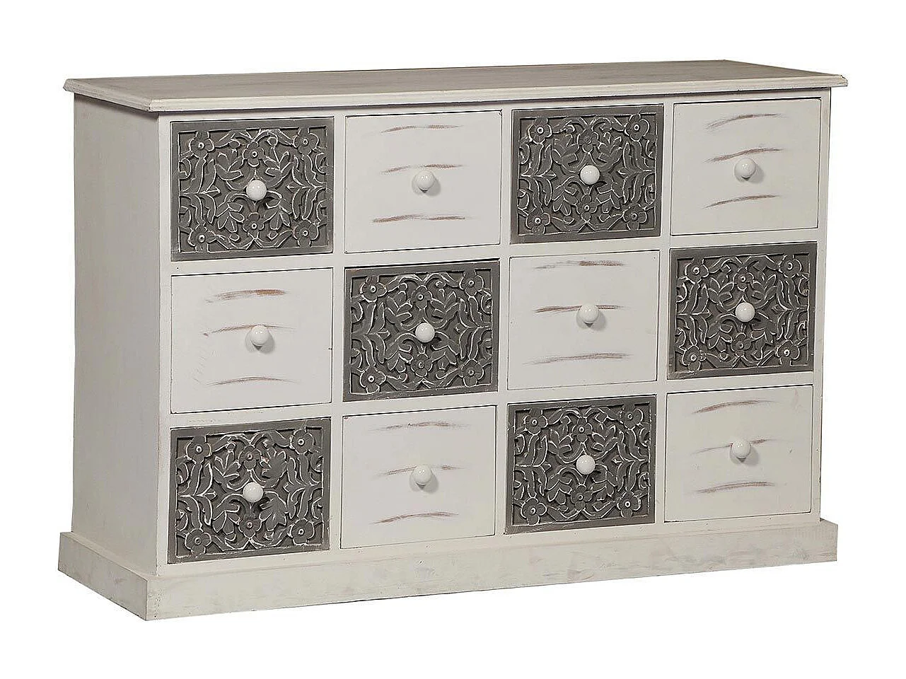 Commode 12 Tiroirs Changmay Bois Gris Et Blanc