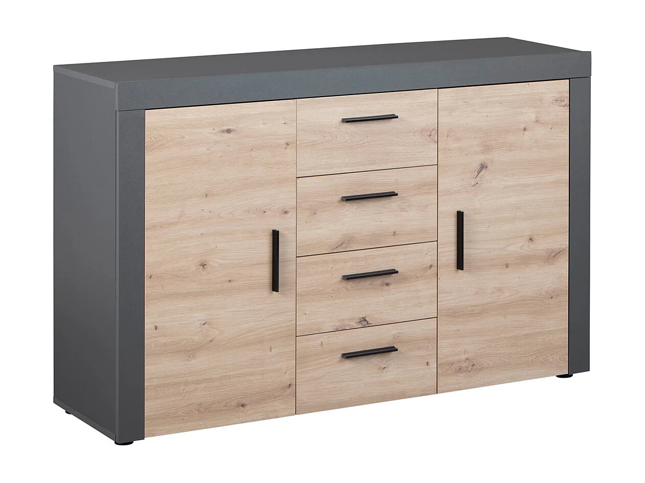Corbeto2T4S kommode 4 laden, 2 deurenantraciet, eiken Artisanale decor.