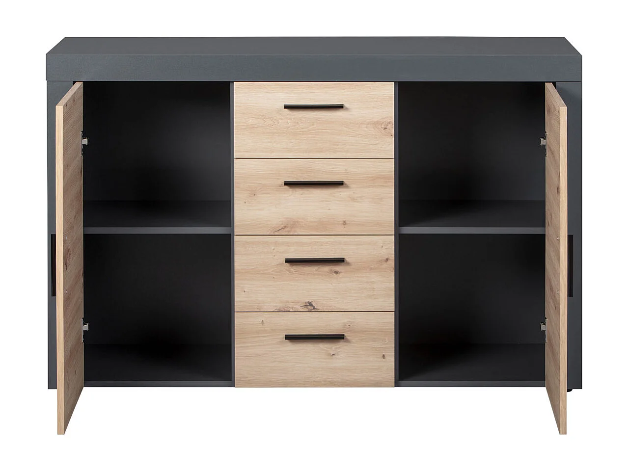 Corbeto2T4S kommode 4 laden, 2 deurenantraciet, eiken Artisanale decor.
