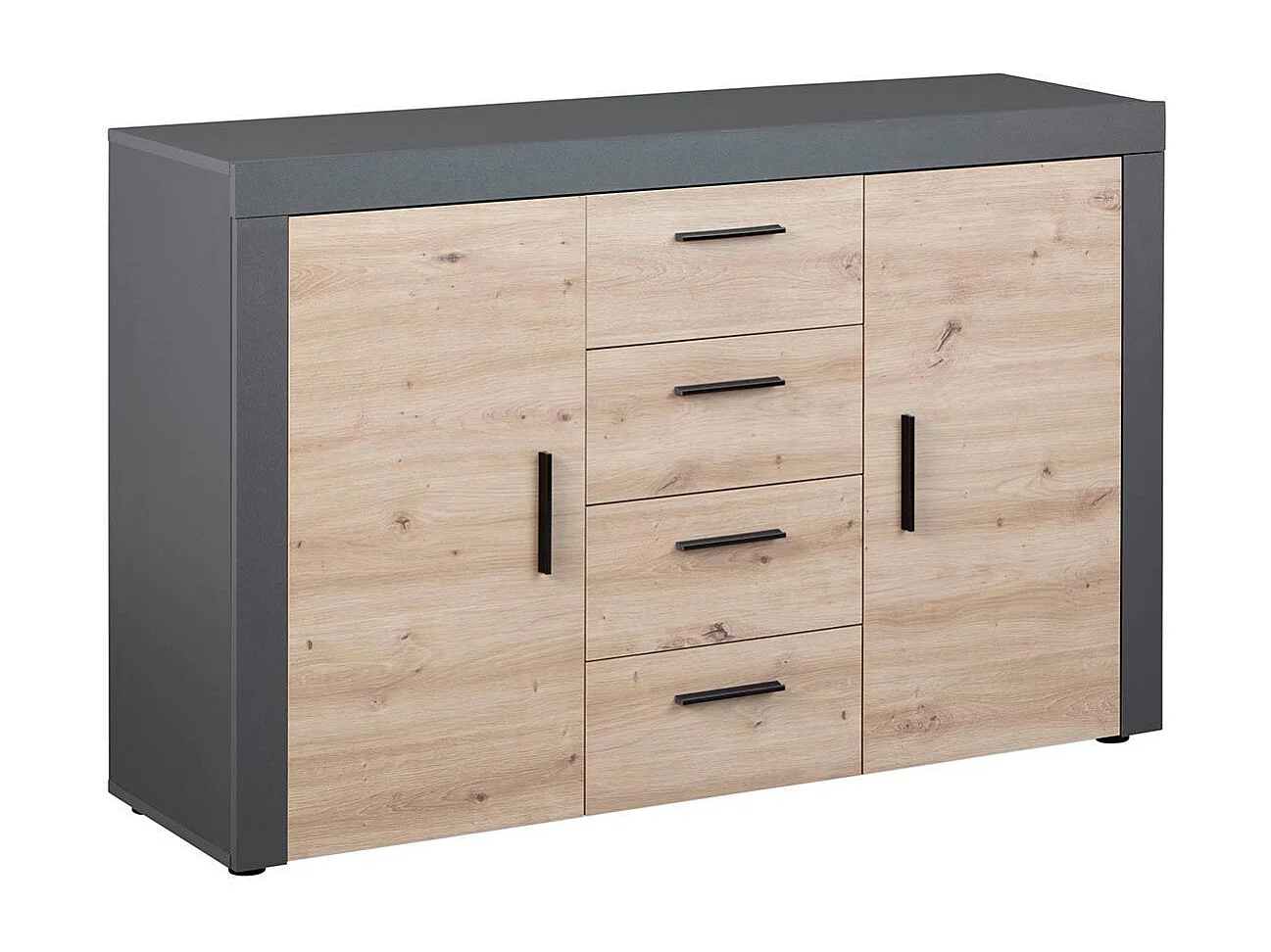 Corbeto2T4S kommode 4 laden, 2 deurenantraciet, eiken Artisanale decor.