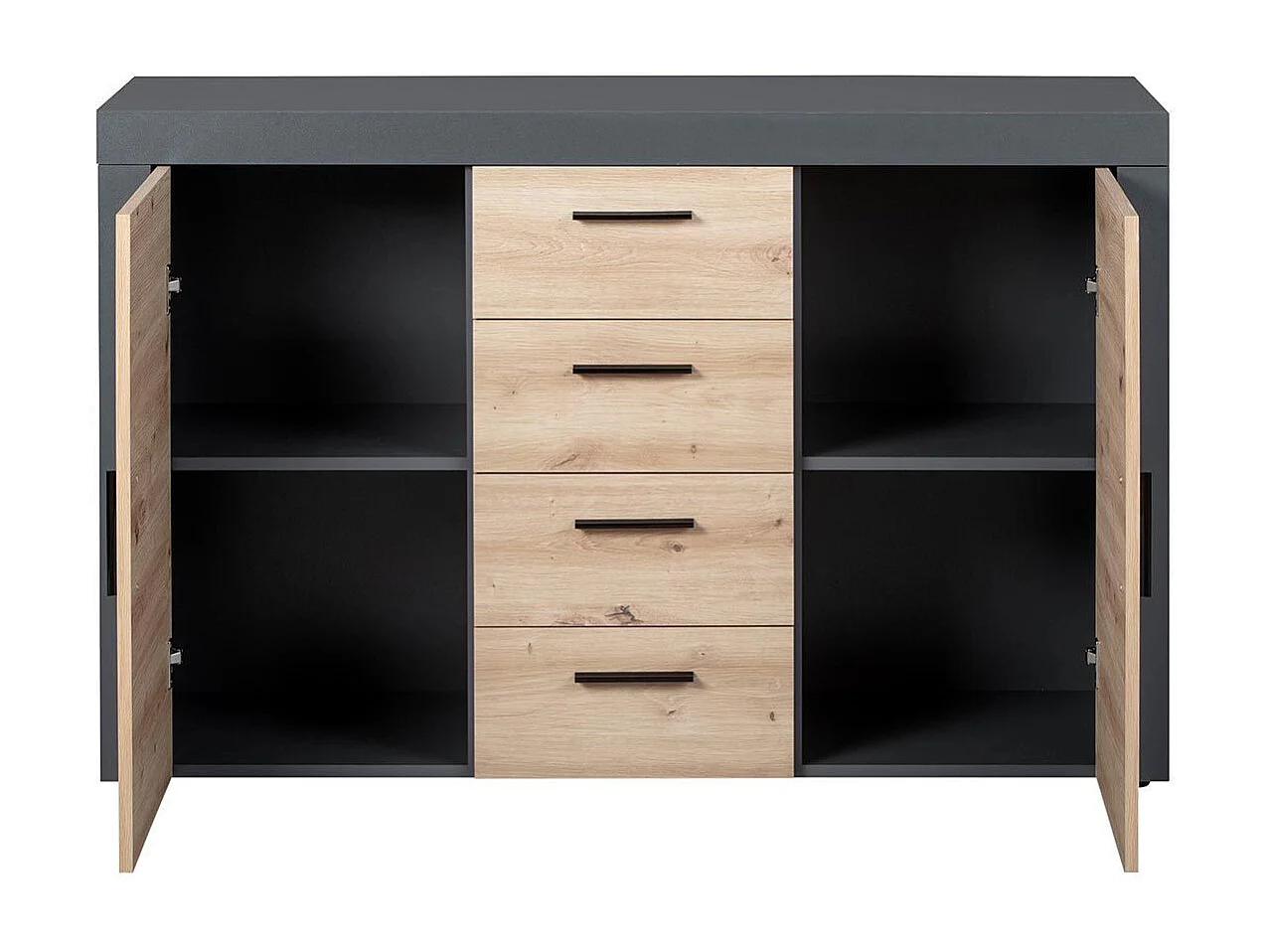 Corbeto2T4S kommode 4 laden, 2 deurenantraciet, eiken Artisanale decor.