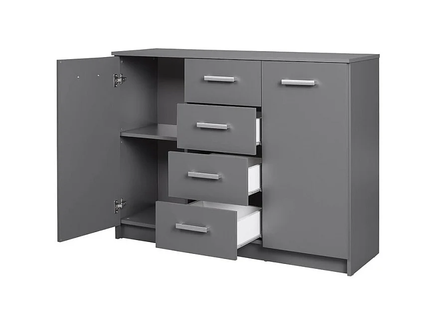 Elenzio Kommode 2 Türen, 4 Schubladen grau.