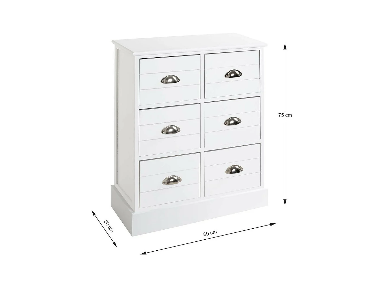 Commode 6 Tiroirs "Lavido" 75cm Blanc Laqué