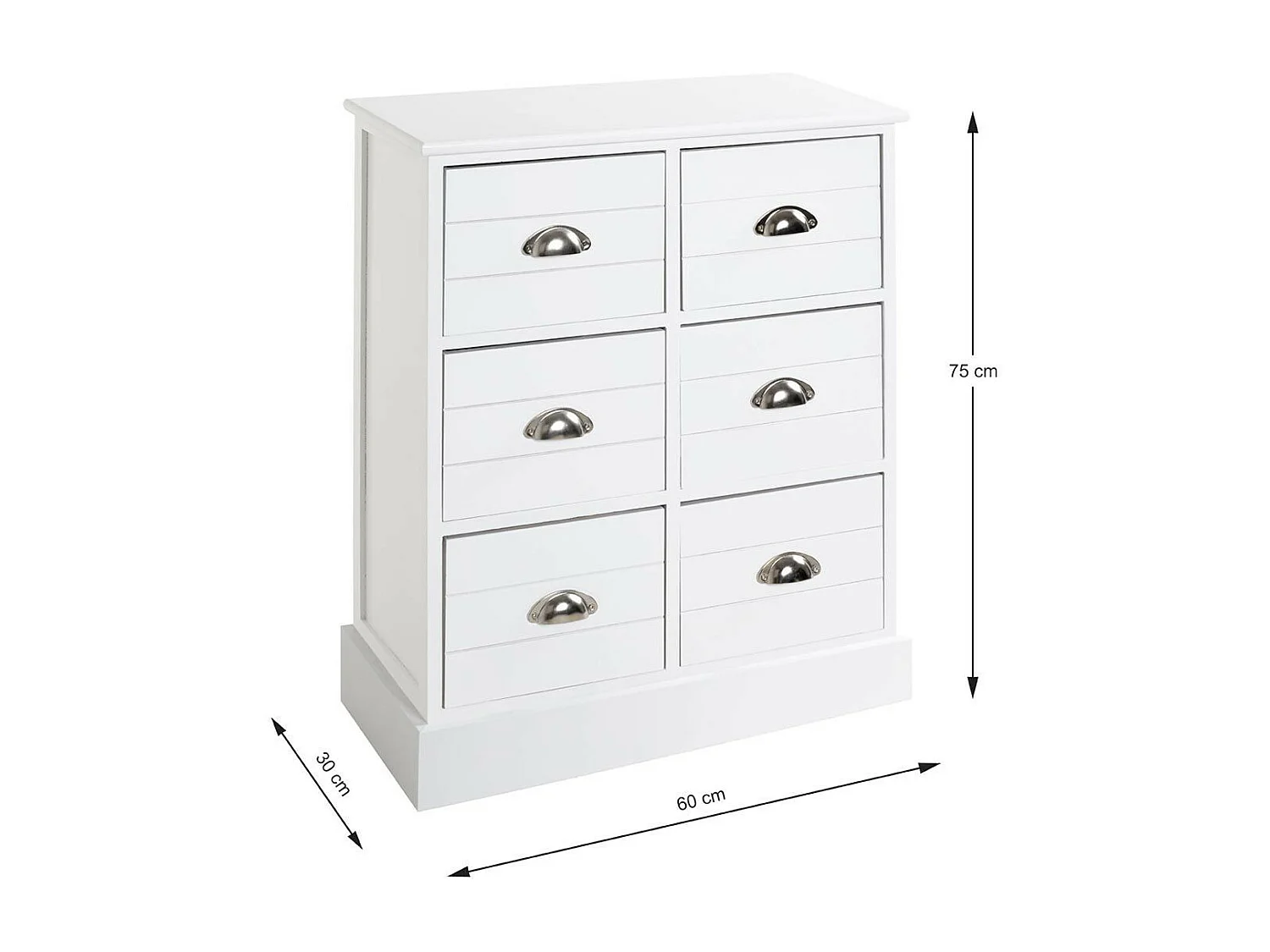 Commode 6 Tiroirs "Lavido" 75cm Blanc Laqué