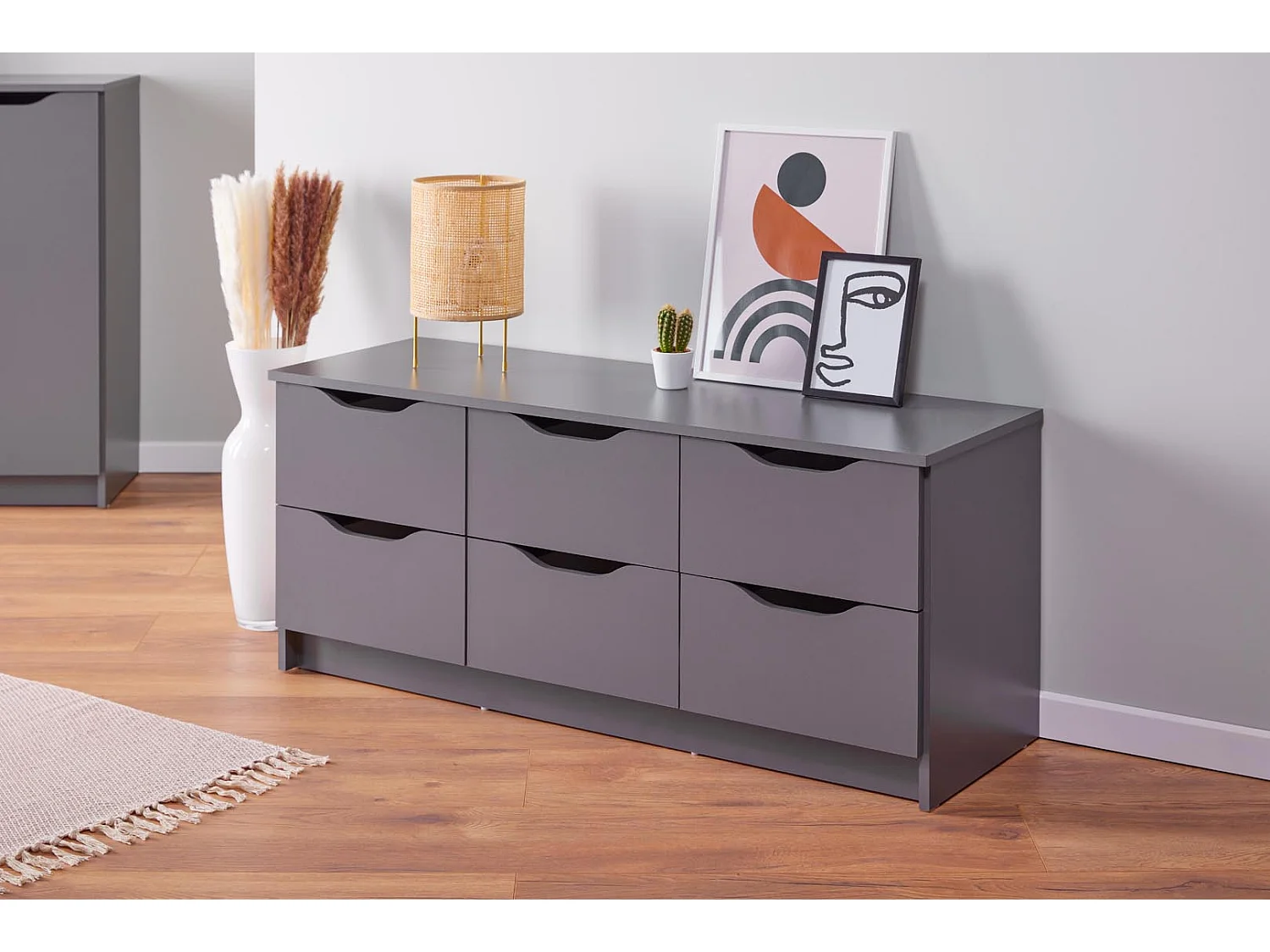 Commode 6 Tiroirs Design "Litania" 122cm Gris