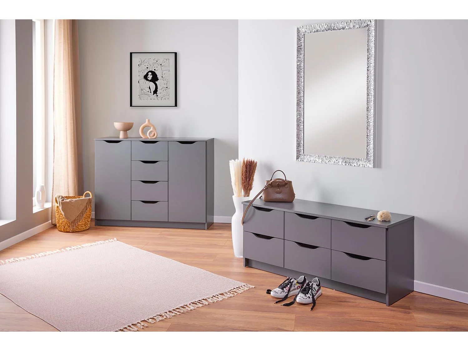 Commode 6 Tiroirs Design "Litania" 122cm Gris