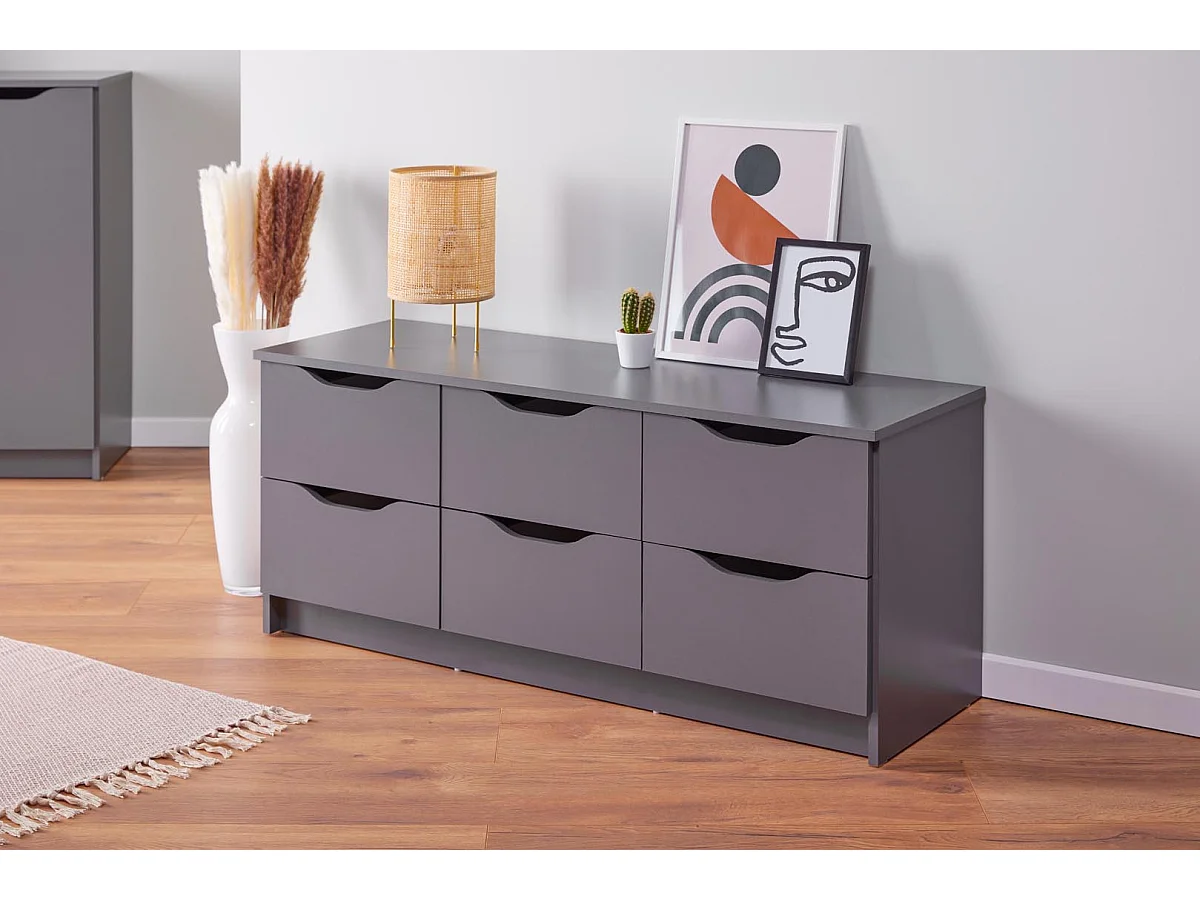 Commode 6 Tiroirs Design "Litania" 122cm Gris