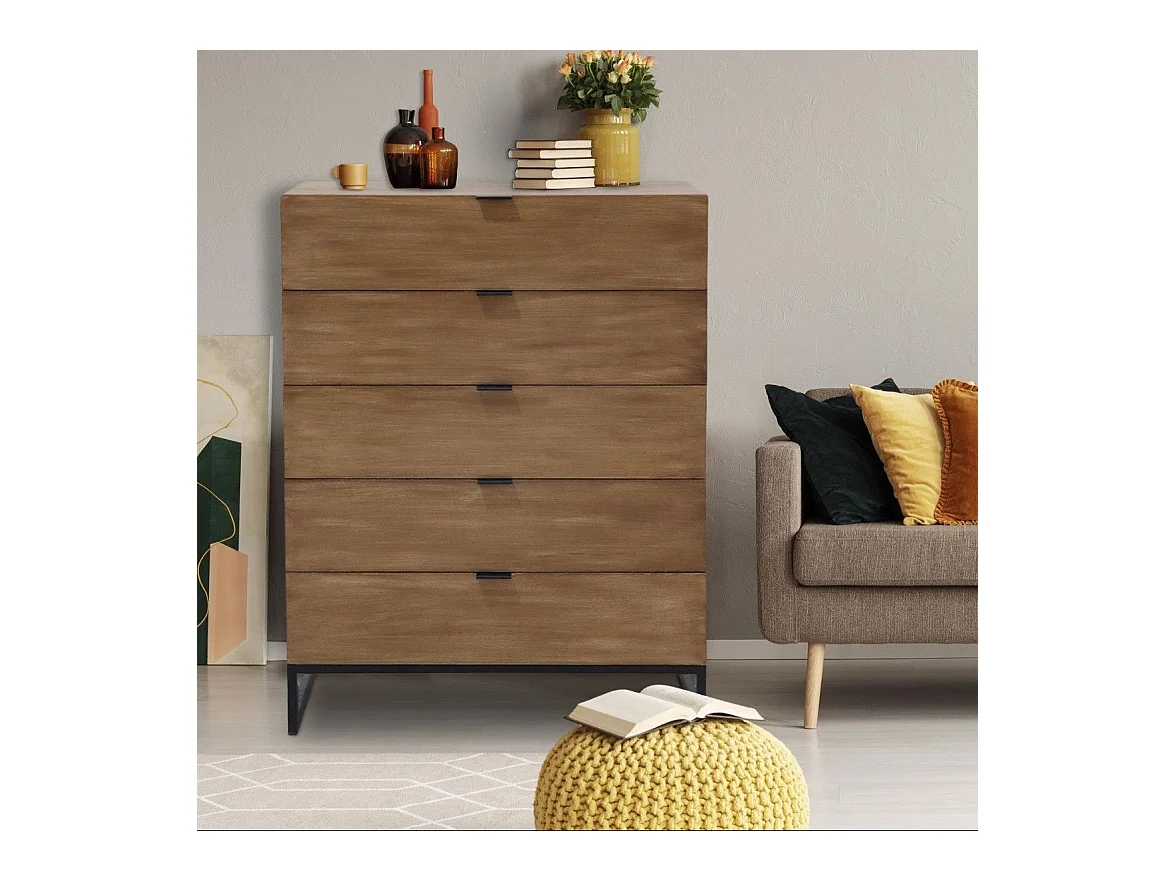 Commode 5 Tiroirs Design "Bolta" 115cm Naturel