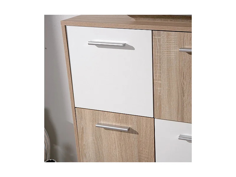 Commode 6 Portes "Victoria" 115cm Blanc & Naturel