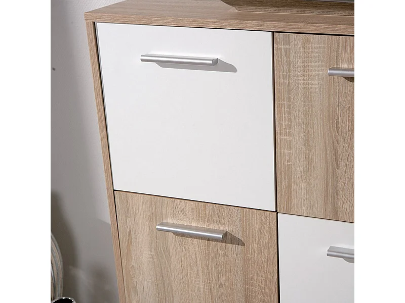 Commode 6 Portes "Victoria" 115cm Blanc & Naturel