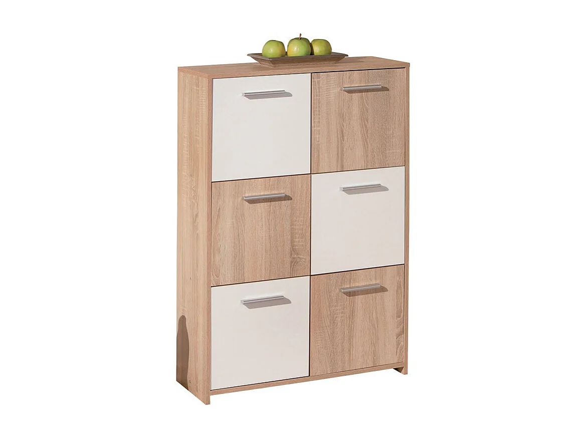 Commode 6 Portes "Victoria" 115cm Blanc & Naturel