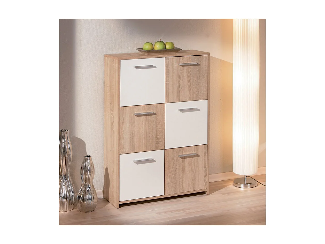 Commode 6 Portes "Victoria" 115cm Blanc & Naturel