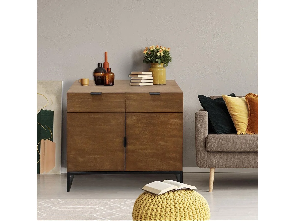 Commode 2 Tiroirs & 2 Portes "Bolta" 79cm Naturel