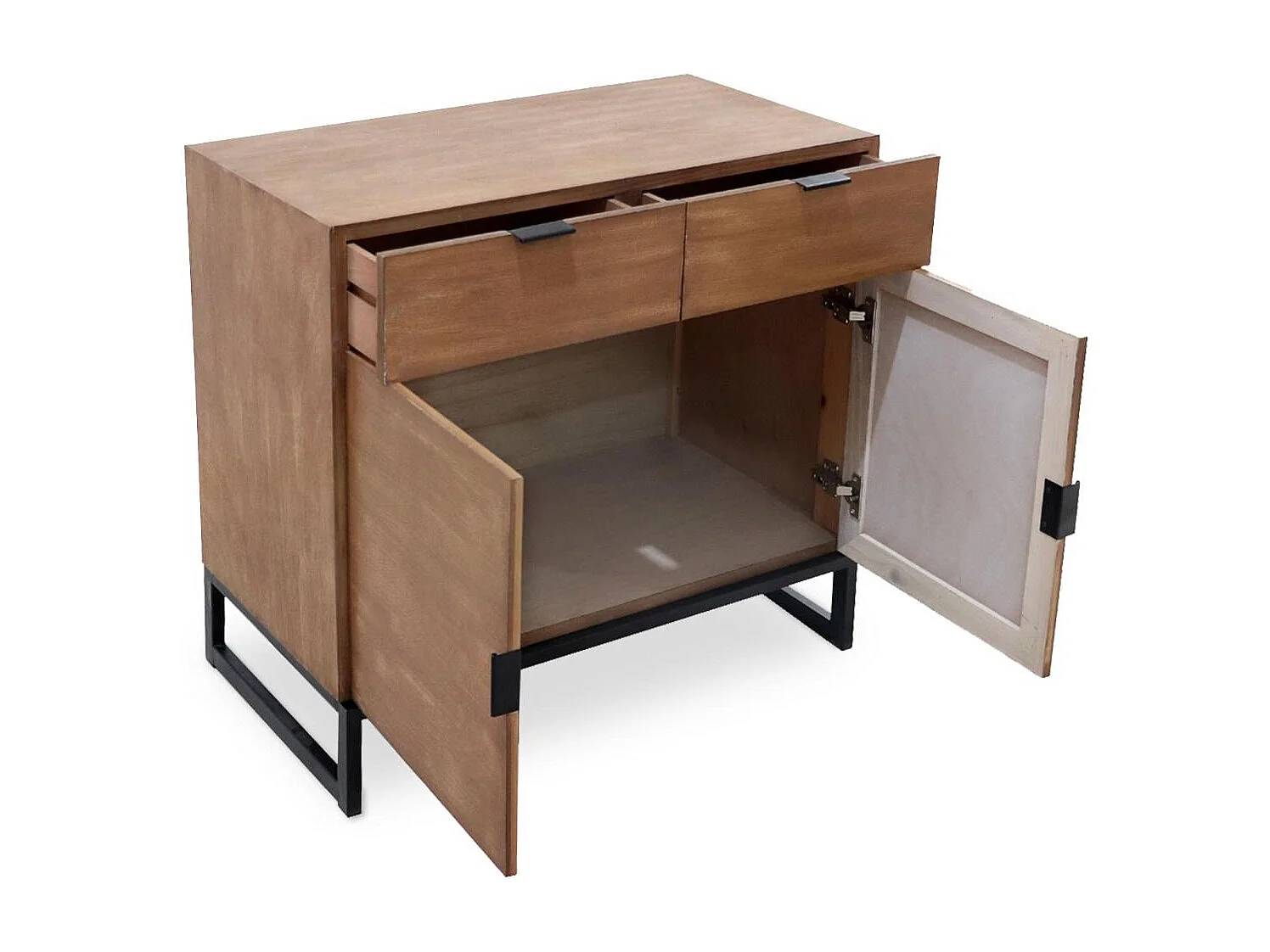 Commode 2 Tiroirs & 2 Portes "Bolta" 79cm Naturel